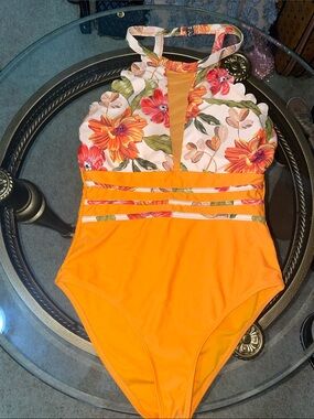 Floral & Orange One-Piece Swimsuit